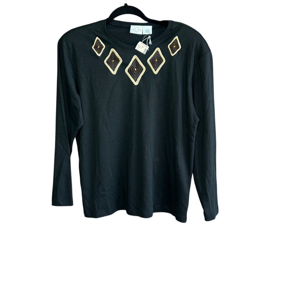 First Issue Vintage 90s Black Embroidered Geometric Top NWT Size Medium